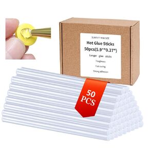 SUNFATT Hot Glue Sticks,(50 Pcs)5.9" x 0.27" Crystal Clear Mini Size Glue Sticks Perfect for Hot Glue Gun,Easily Create and Bond Crafts on Wood,Plastic,Glass,Flowers,Fabrics,Foam,Jewellery.