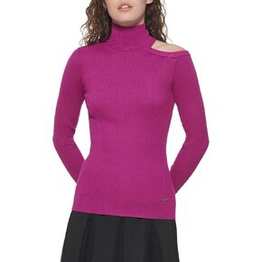 DKNY Women's Cut-Out Turtleneck Edgy Sportswear Sweater
