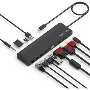 WAVLINK USB 3.0 Universal Docking Station, 14-in-1 Aluminum Ultra 5K Dual 4K HD Multiple-Display Adapter with 2 HDMI & DisplayPort, Ethernet, 6 USB 3.0, Audio, DC Jack for Desktop Laptop PC