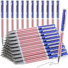 Gueevin 60 Pcs American Flag Ballpoint Pen Patriotic Metal Pens USA Themed Slim Retractable Pens Bulk Black Ink 0.7 mm 4th of July Pens for Independence Day Veteran Swat Souvenir Gifts (Gold)