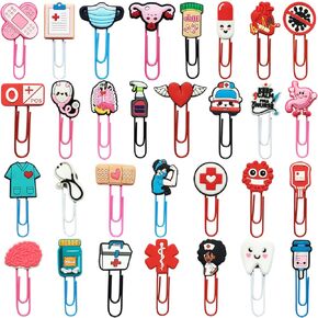 30 Pcs Cute Bookmarks with Large Paper Clips Cartoon Bulk Bookmarks for Nursing School Student Essentials Nurse Gifts Colorful Memo Clips for Pagination Organize Office Stationery