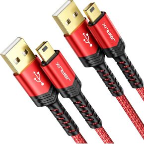 JSAUX Mini USB Cable10 FT, USB 2.0 Type A to Mini B Fast Charging Braided Cord Compatible with Blue Yeti Microphone Garmin Nuvi GPS 50 Ti-84 CE PS3 Controller Canon Rebel t7 Digital Camera Gopro Red