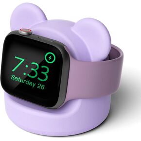 AFOOYO Bear Charger Stand Silicone Dock Holder for Apple Watch Series 8/Ultra/SE2/7/6/SE/5/4/3/2/1 (49/45/44/42/41/40/38mm),Bear iWatch Charging Dock,Supports Nightstand Mode,Blush Pink