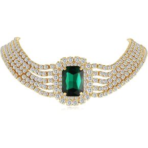 HZMAN Crystal Choker Necklace for Women Dainty Large Square Rhinestone Layered Cubic Zirconia Necklace Party Wedding Jewelry Gift
