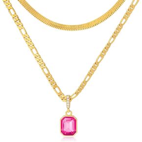 Mesovor Gold Crystal Layered Necklaces for Women Trendy, 18K Gold Plated Statement Crystal Pendant Necklace | Birthstone Necklace Jewelry Gifts