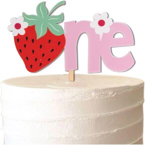 Strawberry One Cake Topper - Sweet One Birthday Cake Decoration for First Birthday Party, Anniversary, Baby Shower, Cake Smash, Baby Photo Booth Props...