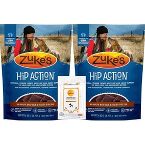 Aurora Pet Bundle (2) 16-Oz Zukes Hip & Joint Peanut Butter Recipe Dog Treats with AuroraPet Wipes