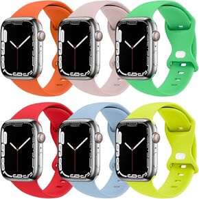 THWALK 6 Pack Bands Compatible with Apple Watch Band 41mm 40mm 38mm 49mm 45mm 44mm 42mm iWatch Silicone Band Ultra 2/Ultra SE Series 9/8/7/6/5/4/3/2/1 for Women Men (38mm/40mm/41mm S/M, 6 PACK C-Black/White/Red/Abyss Blue/Clover/Starlight)