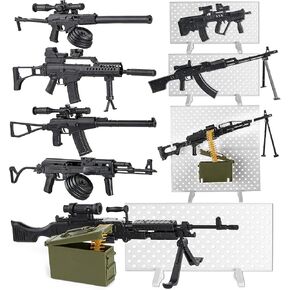 PROLOSO 8 Set Miniature Toy Machine Guns with Display Board SMG Rifles Toys for Boys Kids Building Toys