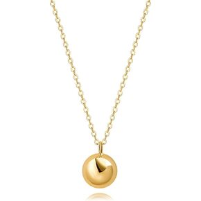 18k Gold Plated Ball Pendant Long Chain Necklace Dainty Personalized Handmade Layered Charm Spherical Sweater Necklace Glossy Minimalist Geometry Pendant 1.8mm Thin Cable Chain Necklace for Women 27"
