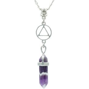 Amethyst Crystal AA Necklace with Alcoholics Anonymous Circle Triangle Symbol Charm | Gemstone Jewelry Sobriety Gift for Women in Recovery