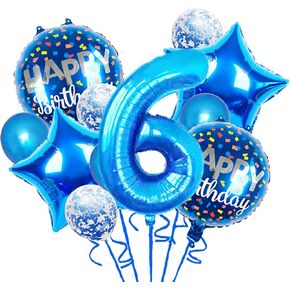 Balloons, 11 pcs Foil Balloons 6 Year Old 6st Birthday Party Supplies Decoration， Confetti Balloon Kids Party Balloons Birthday Party Supplies 6 Years Old Birthday Balloon Kids (6th, Blue)