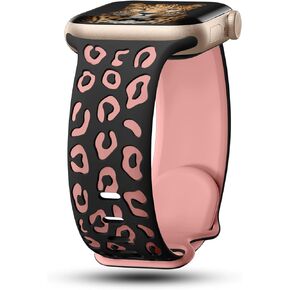 CreateGreat Sport Leopard Engraved Bands Compatible with Apple Watch Band 41mm 40mm 38mm 45mm 44mm 42mm Women, Silicone Luxury Cheetah Designer Strap for iWatch Bands Series SE 8 7 6 5 4 3 2 1