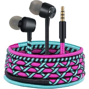 URIZONS Colorful Fun in-Ear wired Earbuds Headphones - with Microphone for iPhone MP3 Laptop Tablets Fabric Braided Headset for Students(7#)