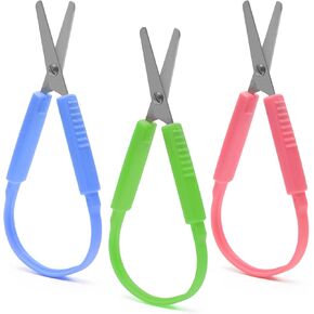 3Pcs Loop Scissors for Kids, Windspeed Spring Scissors Mini Training Loop Scissors Loop Scissors Colorful Grip Scissors Loop Handle with Easy-Open Squeeze Handles for Special Needs and Elderly