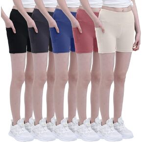 BRLIDO 5-Pack Youth Girls 5" Volleyball Bike Shorts- Kids Running Yoga Athletic Gymnastics Short with Pockets