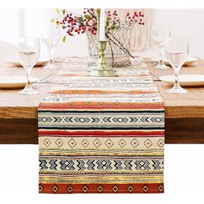 Antique Southwestern Native Design Table Runner Cloth, Boho Cotton Geometric Striped Pattern Tribal Table Cover for Farmhouse Home Dinning Living Room Western Style Party Decor (12 X 48 inch)