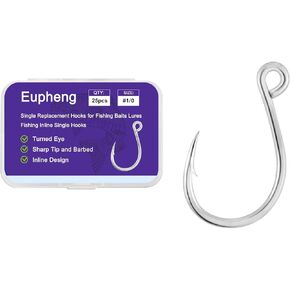 Inline Single Replacement Hooks for Lures, Baits and Plugs, High Carbon Steel – Ideal for Saltwater and Freshwater Fishing in Various Sizes 6-3/0