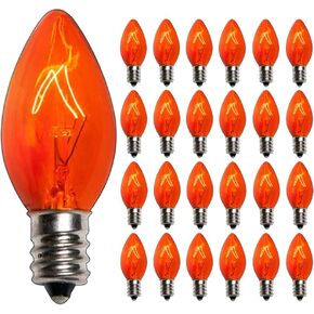 SUNSGNE 25 Pack C7 Clear Replacement Bulbs Christmas Light Bulbs, Outdoor Patio String Light Bulbs, C7 Night Light Replacement Bulbs, E12/C7 Candelabra Base, 5 Watt- Clear