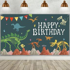 Dinosaur Birthday Backdrop Large Dinosaur Happy Birthday Photography Background Dinosaur Banner for Boys Baby Shower Dinosaur Theme Birthday Party Decoration Supplies, 72.8 x 43.3 Inch