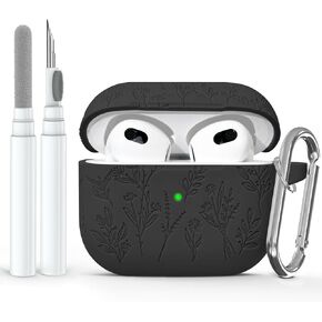 حافظة منقوشة على شكل فراشة لهاتف Apple AirPods 3 Case 2021، حافظة واقية من السيليكون الناعم لحافظة AirPods 3rd Generation للنساء مع مجموعة نظيفة، حلقة تسلق، حبل قصير، مصباح LED أمامي مرئي، أزرق سماوي