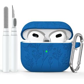 Butterfly Engraved Case for Apple AirPods 3 Case 2021, Soft Silicone Protective Case for AirPods 3rd Generation Case for Women with Clean Kit,Carabiner,Lanyard,Front LED Visible,Sky Blue