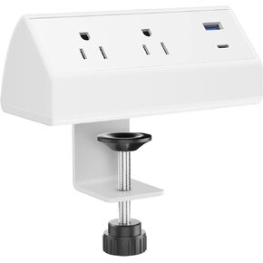 CCCEI Desk Power Strip with 18W USB C Fast Charge Port, Black 800J Surge Protector Clamp Desktop Outlet, Table Edge Mount Socket 6FT and Fit 1.6 inch Tabletop Edge Thick.