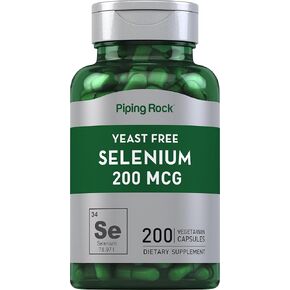 Yeast Free Selenium 200mcg | 200 Capsules | Vegetarian, Non-GMO, Gluten Free Formula | by Piping Rock