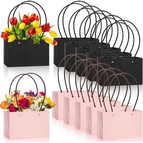 DEAYOU 10-Pack Kraft Paper Flower Gift Bags, Brown Bouquet Bags Box with Handle, Small Brown Paper Carrier Tote Bags with Waterproof Lining for Floral Arrangements, Party Favor, Ultra Thick