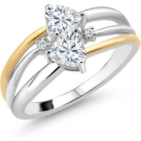 925 Silver and 10K Yellow Gold Moissanite from Charles & Colvard and Lab Grown Diamond Ring For Women (1.02 Cttw, Heart Shape 5MM, Available In Size 5, 6, 7, 8, 9)