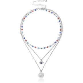 COLORFUL BLING Evil Eye Necklace Gold Layered Necklace for Women Long Necklaces Gold Choker Necklaces Y Shape Pendant Necklace Multilayer BlueEye Necklace for Women Girls