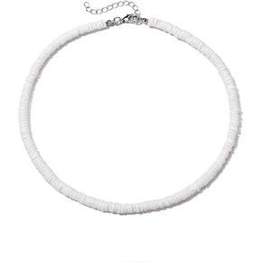 White Puka Shell Necklace Hawaiian Cowire Shell Necklace Sea Shell Pearl Beach Choker Necklace Handmade Adjustable Summer Clavicle Necklace Surfer Jewelry for Women Men
