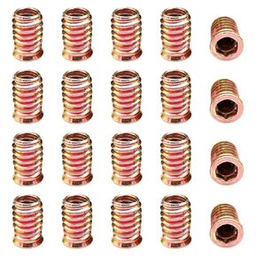 20 Pieces M8x20mm Wooden Furniture Threaded Insert Nuts Screw Insert Nut Internal Threads Furniture Screw Interface Hex Socket Drive Threaded Insert Nuts for Wood Furniture