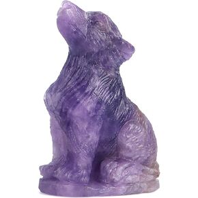 2" Rainbow Fluorite Crystal Wolf Figurine Gem Wolf Animal Carvings Decor Figurine Healing Stones Statue Carved Wolves Sculpture Ornaments