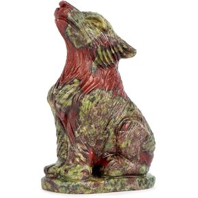 2" Rainbow Fluorite Crystal Wolf Figurine Gem Wolf Animal Carvings Decor Figurine Healing Stones Statue Carved Wolves Sculpture Ornaments