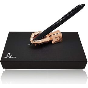 ACELY Executive Hand Shape Pen Holder Metal Art Craft Paperweight for Desktop Organizer Pen Display Stand Decoration (Satin Black)
