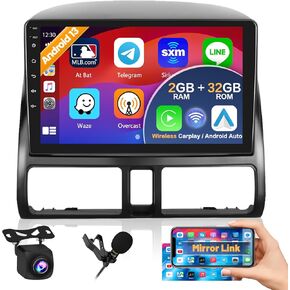 Roinvou Android Car Stereo لـ 2002-2006 Honda CR-V، راديو سيارة CarPlay لاسلكي مدمج مع Android Auto، شاشة لمس 9 بوصات في لوحة القيادة GPS ودعم مرآة Link BT FM WiFi AHD رؤية خلفية SWC