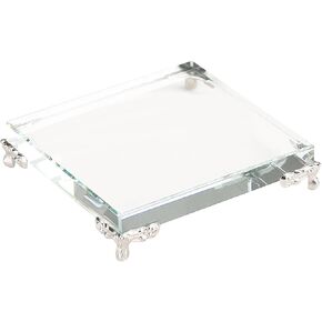 Crystal Glass Square Display Base Transparent Clear Glasses with Metal Supporting Feet Sculpture Decorations Display Stand for Trophy Jewelry Figurines Collectibles Home Decor Gold Supporters