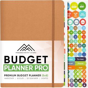 أفضل مخطط الميزانية وكتاب الميزانية لعام 2024 | مخطط مالي لمدة 12 شهرًا، منظم الفواتير الشهرية، متتبع الميزانية والديون والادخار والمصروفات مع ملصقات الميزانية | متجر الإنتاجية | أسود in Kuwait