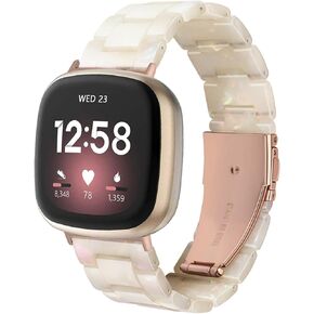 Ayeger Resin Wristband Compatible with Fitbit Versa 4, 3 Bands/Fitbit Versa Sense 2, 1 Bands,Women Men Lightweight Bracelet Strap with Stainless Steel Metal Buckle