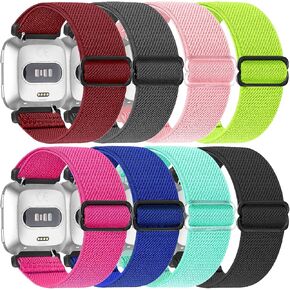 8 Pack Nylon Replacement Band Compatible with Fitbit Versa 2 / Versa/Versa Lite/Versa SE Bands for Women Men, Adjustable Stretchy Solo Loop Fabric Strap for Fitbit Versa 2