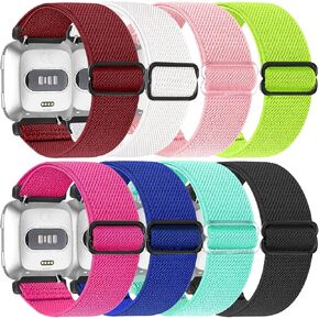 8 Pack Nylon Replacement Band Compatible with Fitbit Versa 2 / Versa/Versa Lite/Versa SE Bands for Women Men, Adjustable Stretchy Solo Loop Fabric Strap for Fitbit Versa 2