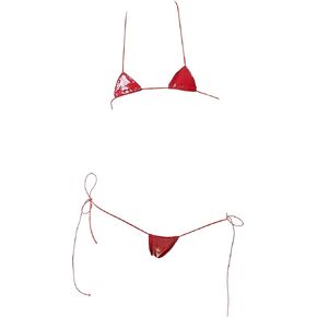 JasmyGirls Leather Micro Bikini Extreme Anime Lingerie Sexy Cosplay Outfit Japanese Bra Panty Set Two Piece Thong Swimsuit