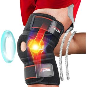 FEATOL Knee Brace For Knee Pain Relief, Adjustable Knee Support with Side Stabilizers & Patellar Gel Pads for Men and Women, Knee Wrap for ACL, MCL, Meniscus Tear, Arthritis, Injury Recovery, Plus Size Knee Brace, Size XL