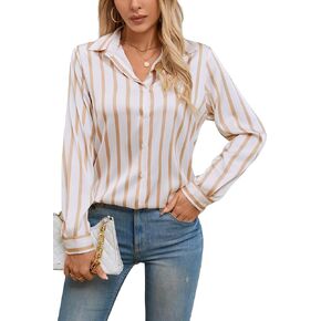 Womens Satin Silk Button Down Shirts Long Sleeve Blouse Casual Work Office Tops
