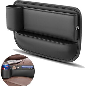 Car Leather Cup Holder Gap Bag,Adjustable Car Seat Storage Box,Leather Leather Cup Holder Gap Bag with Cup Holder for Phones,Keys Cards,Glasses(Black, Driver's Seat,Charger Lightning Cable)