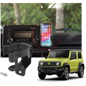 Cup Holder Phone Mount for Suzuki Jimny JB64 JB74W 2019 2020 2021 2022 2023 Car Mount Phone Holder Multifunction Water Cup Drink Stand Bracket Black (Pack of 1)
