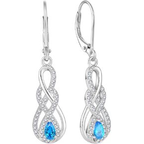 Infinity Leverback Earrings for Womens, 925 Sterling Silver Twisted Dangle Drop Gemstone Earings, Celtic Jewelry for Women