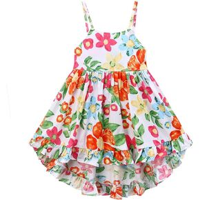 famuka Little Girl Summer Strap Dress Toddler Flowers Sundress Child Cotton Swing Dresses