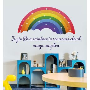Rainbow Decor Inspirational Quote Wall Decals, Try to Be A Rainbow in Someone’s Cloud Motivational Wall Stickers for Kids Baby Girls Bedroom, Positive Phrases Art Wallpaper Mural for Classroom School
